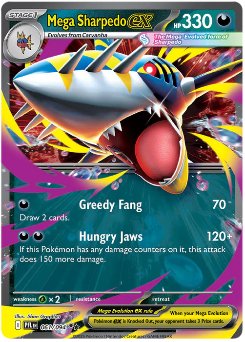Mega Sharpedo ex 061/094 Double Rare Pokemon Card (Mega Evolution Phantasmal Flames)