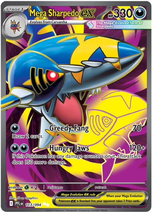 Mega Sharpedo ex 113/094 Ultra Rare Pokemon Card (Mega Evolution Phantasmal Flames)